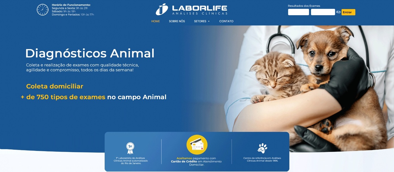 An image of the Site Laborlife - Laboratório animal project.
